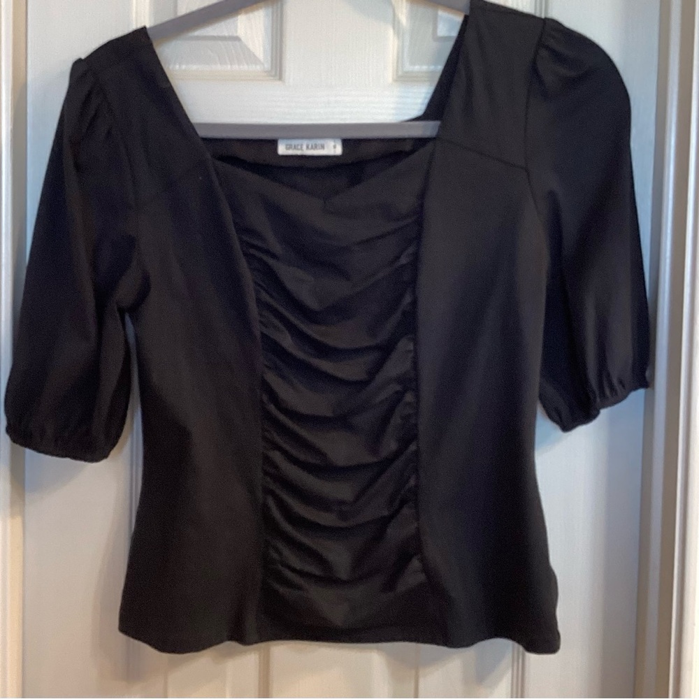 SEXY BLACK RUCHED SUMMER TOP XL